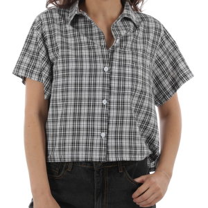 Tactics Women's Crop Button Shirt - black/white check XL