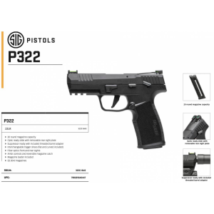 Sig Sauer 322C-BAS P322, .22 LR, Threaded 4 Barrel, Optics Ready, (2) 20 + 1