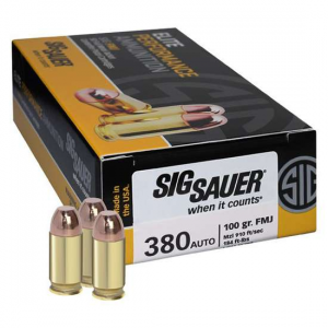 Sig Sauer E380B150 Elite Ball 380 ACP 100 gr Full Metal Jacket (FMJ) 50 Rd