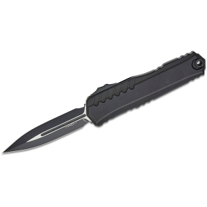Microtech 1242-1T Cypher II Tactical OTF AUTO 3.5 M390MK Black Double Edge Dagger Blade, Milled Black Aluminum Handles