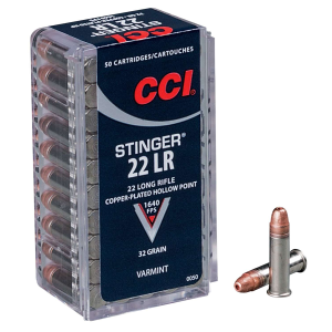 CCI 0050 Varmint Stinger 22 LR 32 gr Copper Plated Hollow Point (CPHP) 50 Bx/ 100 Cs