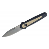 Kershaw 7950 Launch 15 AUTO Folding Knife 3.5 CPM-MagnaCut BlackWashed Spear Point Blade, Black Aluminum Handles with Canvas Micarta Inlays, Reversible Clip