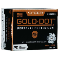 Speer Ammo 23619GD Gold Dot Personal Protection 9mm Luger 147 gr Hollow Point (HP) 20 Rd