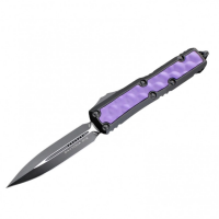 Microtech 126-1 BIPUS Daytona Double Edge, OTF Knife, Black Handle, Purple Bubble Inlay, Black Blade