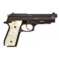 Taurus 1-920151GLD-WP PT92 9mm Luger 5 17+1 Blued Black, Gold Accents, Pearl Grip, Picatinny Rail