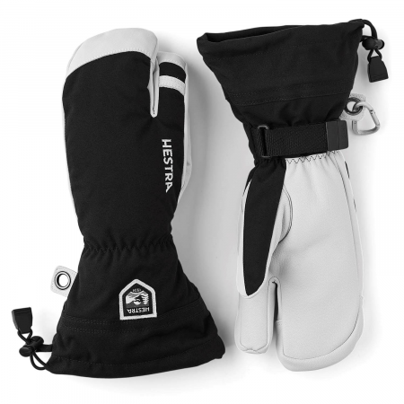 Hestra Army Leather Heli Ski 3-Finger Mittens 2025 in Black size 10 | Leather/Polyester