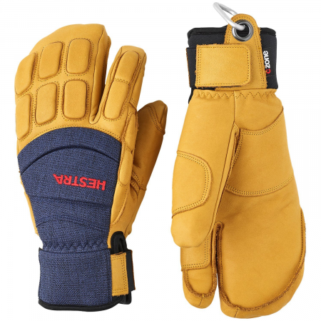 Hestra Vertical Cut CZone 3-Finger Mittens 2025 in Yellow size 11 | Leather/Polyester