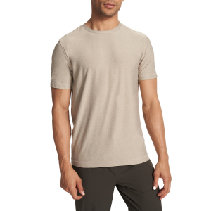 Image of Vuori Strato Tech T-Shirt Men's 2023 in Khaki size Small | Spandex/Polyester