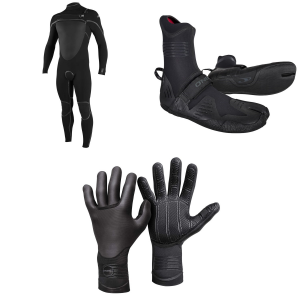 Image of O'Neill 4/3+ Psycho Tech Chest Zip Wetsuit 2024 - Medium Package (M) + 7 Booties in Black size M/7 | Rubber/Neoprene