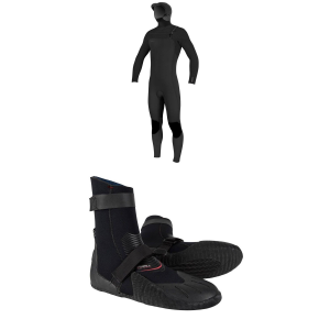 Image of O'Neill 5/4+ Hyperfreak Chest Zip Hooded Wetsuit 2026 - MT Package (MT) + 7 Booties in Black size Mt/7 | Rubber/Neoprene