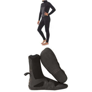 Image of Women's Sisstrevolution 5/4 7 Seas Hooded Chest Zip Wetsuit 2026 - 4 Package (4) + 10 Booties in Black size 4/10 | Nylon/Neoprene