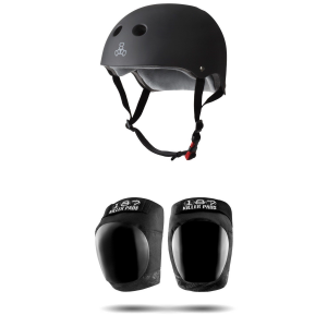 Image of Triple 8 The Certfied Sweatsaver Skateboard Helmet 2025 - Large/X-Large Package (Large/X-Large) + S Adult Knee Pads in Black size L/Xl/S | Nylon