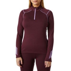 Image of Women's Helly Hansen Lifa Midweight 1/2 Zip Baselayer Top 2024 Purple size X-Large | Wool/Polyester