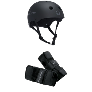Pro-Tec The Classic Certified EPS Skateboard Helmet 2025 - Medium Package (M) + L Adult Wrist Guards in Black size Medium/Large | Neoprene
