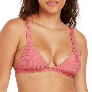 Women's Volcom Simply Rib Bikini Top 2022 Pink in Dusty Rose size X-Large | Nylon/Elastane