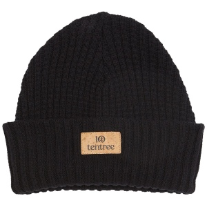 Image of Tentree Cork Patch Beanie Hat 2024 in Black | Wool/Polyester