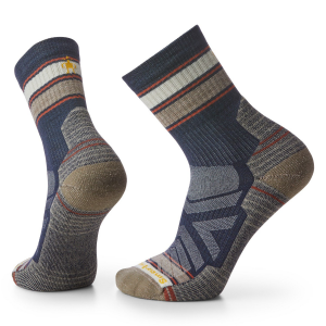 Image of Smartwool Hike Light Cushion Striped Mid Crew Socks Men's 2024 in Brown size Large | Nylon/Wool/Elastane