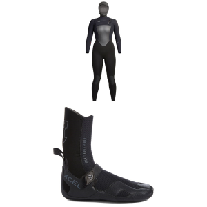 Women's XCEL 5/4 Infiniti Hooded Wetsuit - 8T Package (8T) + 5 Booties in Black size 8T/5 | Neoprene/Plastic
