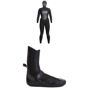 Women's XCEL 5/4 Infiniti Hooded Wetsuit - 10T Package (10T) + 5 Booties in Black size 10T/5 | Neoprene/Plastic