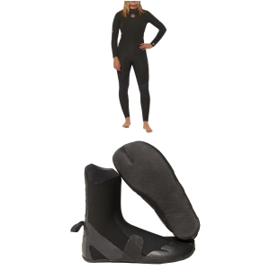 Women's Sisstrevolution 4/3 7 Seas Back Zip Wetsuit - 4 Package (4) + 5 Booties in Black size 4/5 | Nylon/Neoprene