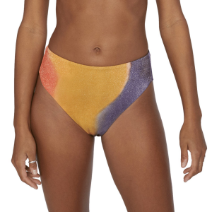 Women's RVCA Trippy Dana High-Rise Cheeky Bikini Bottoms in Yellow size X-Large | Nylon/Elastane