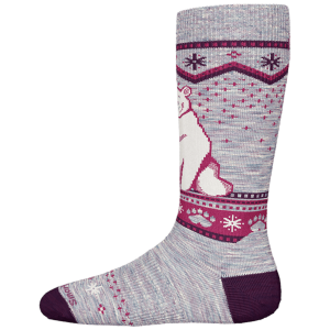 Image of Kid's Smartwool Wintersport Full Cushion Polar Bear OTC Socks 2025 in Pink size Large | Nylon/Wool/Elastane