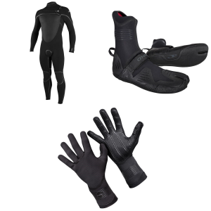 Image of O'Neill 4/3+ Psycho Tech Chest Zip Wetsuit 2024 - Medium Package (M) + 8 Booties in Black size M/8 | Rubber/Neoprene