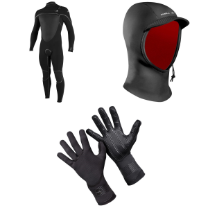 Image of O'Neill 4/3+ Psycho Tech Chest Zip Wetsuit 2024 - Medium Package (M) + XS Hoods & Layering in Black size M/Xs | Rubber/Neoprene