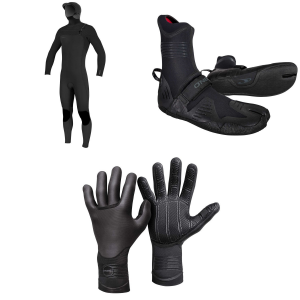 Image of O'Neill 5/4+ Hyperfreak Chest Zip Hooded Wetsuit 2026 - Small Package (S) + 12 Booties in Black size S/12 | Rubber/Neoprene