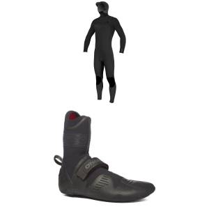 Image of O'Neill 5/4+ Hyperfreak Chest Zip Hooded Wetsuit 2026 - Large Package (L) + 9 Booties in Black size L/9 | Rubber/Neoprene