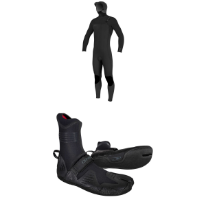 Image of O'Neill 5/4+ Hyperfreak Chest Zip Hooded Wetsuit 2026 - 2X-Large Package (2X-Large) + 13 Booties in Black size Xxl/13 | Rubber/Neoprene