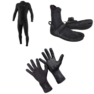 Image of O'Neill 4/3+ Hyperfreak Chest Zip Wetsuit 2024 - Medium/Small Package (Medium/Small) + 13 Booties in Black size Ms/13 | Rubber/Neoprene