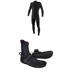 Image of O'Neill 4/3+ Hyperfreak Chest Zip Wetsuit 2024 - Medium Package (M) + 7 Booties in Black size M/7 | Rubber/Neoprene