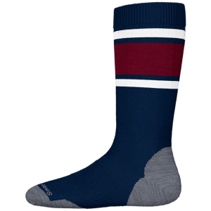 Image of Kid's Smartwool Wintersport Full Cushion Stripe OTC Socks 2025 in Blue size Small | Nylon/Wool/Elastane