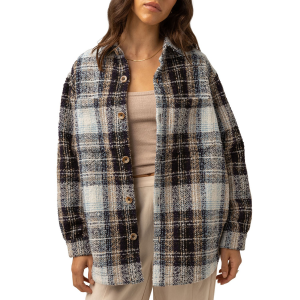 Women's Rhythm Sonnie Check Shacket 2023 Jacket in Blue size Large | Wool/Polyester