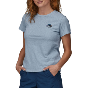 Image of Women's Patagonia Skyline Stencil Responsibili T-Shirt 2023 in Blue size X-Small | Cotton/Polyester