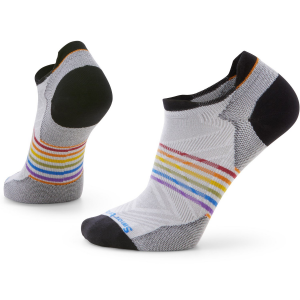 Image of Smartwool Run Zero Cushion Pride Rainbow Low Ankle Socks Unisex 2024 in White size Small | Nylon/Wool/Elastane