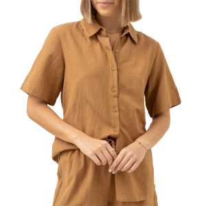 Women's Rhythm Sunrise Short-Sleeve Shirt 2023 Brown in Tan size Large