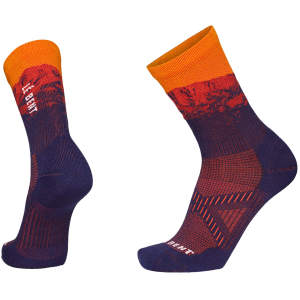 Image of Le Bent Mikey Graglia Zero Cushioning 3/4 Crew Trail Socks Unisex 2023 in Orange size Medium | Nylon/Wool/Elastane