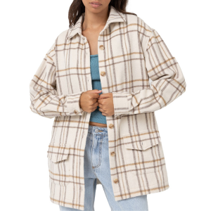 Women's Rhythm Long Check Shacket 2023 Jacket in Khaki size X-Small | Wool/Polyester