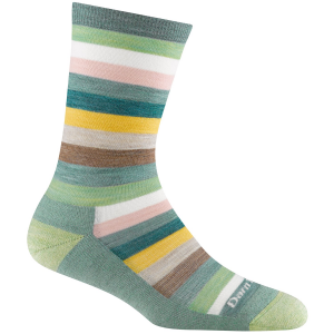 Image of Women's Darn Tough Mystic Stripe Lightweight Cushion Crew Socks 2023 Green size Medium | Nylon/Spandex/Wool