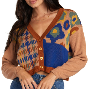 Image of Women's RVCA Happy Hour Cardigan Sweater 2023 Brown size Small | Cotton