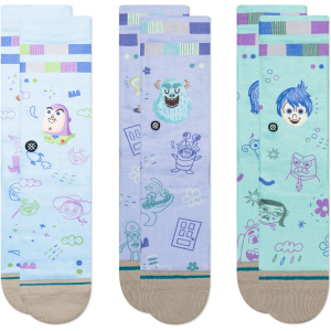 Image of Kid's Stance Pixar by Ryan 3-Pack Socks 2023 in Blue size Medium | Nylon/Cotton/Elastane