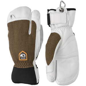 Image of Hestra Army Leather Patrol 3-Finger Mittens 2025 in Green size 8 | Leather/Polyester