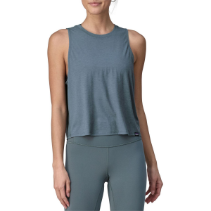 Image of Women's Patagonia Cap Cool Trail Cropped Tank Top 2024 in Blue size Large | Polyester