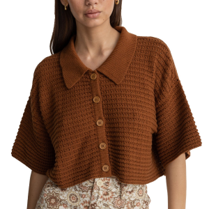 Image of Women's Rhythm Evermore Knit Short-Sleeve Shirt 2024 Brown size X-Small | Cotton