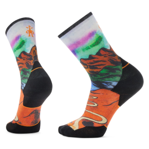 Image of Smartwool Trail Run Targeted Cushion Singletrack Print Crew Socks 2025 in Orange size Large | Nylon/Wool/Elastane