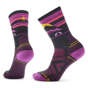 Image of Women's Smartwool Hike Light Cushion Mountain Moon Crew Socks 2024 in Purple size Medium | Nylon/Wool/Elastane