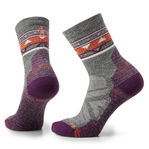 Image of Women's Smartwool Hike Light Cushion Zig Zag Valley Mid Crew Socks 2024 Gray in Charcoal size Medium | Nylon/Wool/Elastane