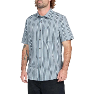 Image of Volcom Newbar Stripe Short-Sleeve Shirt Men's 2024 in Blue size Small | Cotton